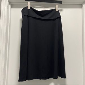 Lands' End Womens Black XL Midi Skirt Pull On Stretch Flare Cotton/Rayon Blend.